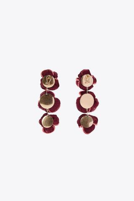 ZARA СЕРЬГИ ИЗ ТКАНИ С ЦВЕТАМИ И КОНТРАСТНОЙ ОТДЕЛКОЙ, ВИННЫЙ
