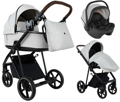 Детская коляска Roan Sol Vintage Leather 2.0 3 в 1 с автокреслом Pituso Baesa Pro Black,Beige Canopy SL/12/L Island Stone /Black/ руч.Коричневый