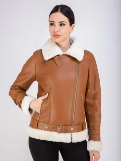 Дубленка авиатор женская натуральная короткая зима Турция