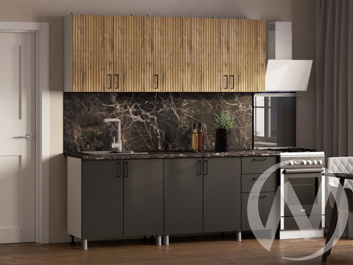 Кухня Грейс 2.0м (корпус белый/дуб канадский; карбон вулкан) 38мм королевский опал