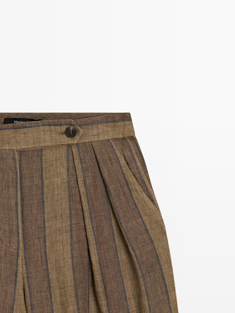 Massimo Dutti Полосатые льняные брюки с широкими штанинами, хаки