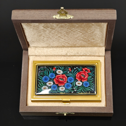 Коллекционная визитница "Полевые цветы" с ручной росписью Палех в футляре