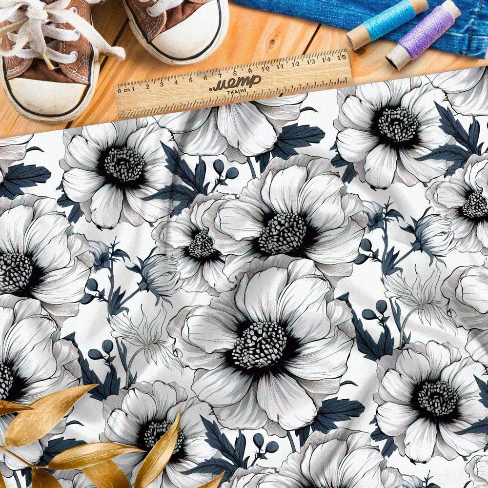 Ткань Ниагара Софт графическая цветочная иллюстрация
