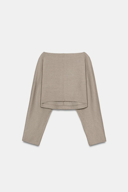 ZARA УКОРОЧЕННЫЙ ТОП С ДЛИННЫМИ РУКАВАМИ, БЕЖЕВЫЙ