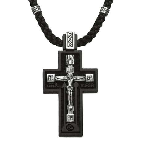 Крест из дерева с серебряным распятием