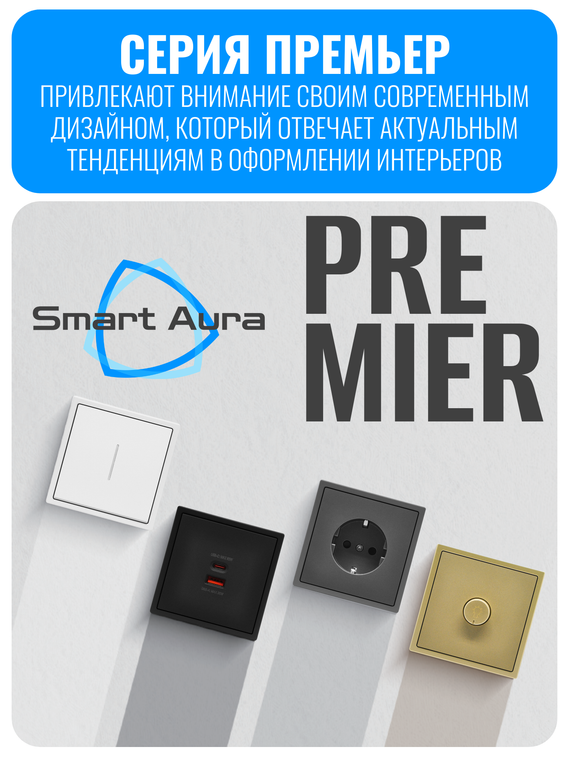 Розетка с заземлением Smart Aura серия PREMIER без рамки