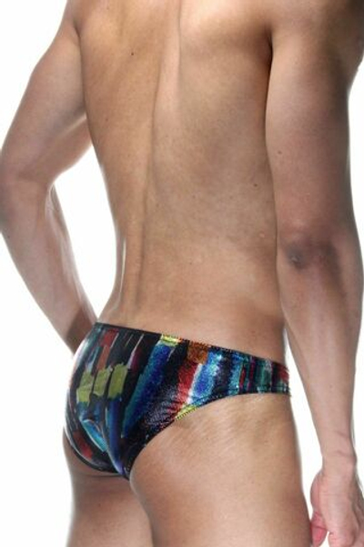 Блестящие мужские трусы-слипы с узким бочком (Размер: L) (Цвет: разноцветный)