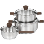 Набор посуды нерж, 6 пр, кастрюли 2.8,4.8 л, ковш 1.4 л, индукц, Daniks, Бруно, SD-A95-6