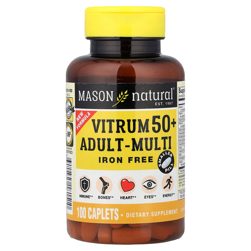 Mason Natural, Vitrum 50+, мультивитамины для взрослых, без железа, 100 капсул