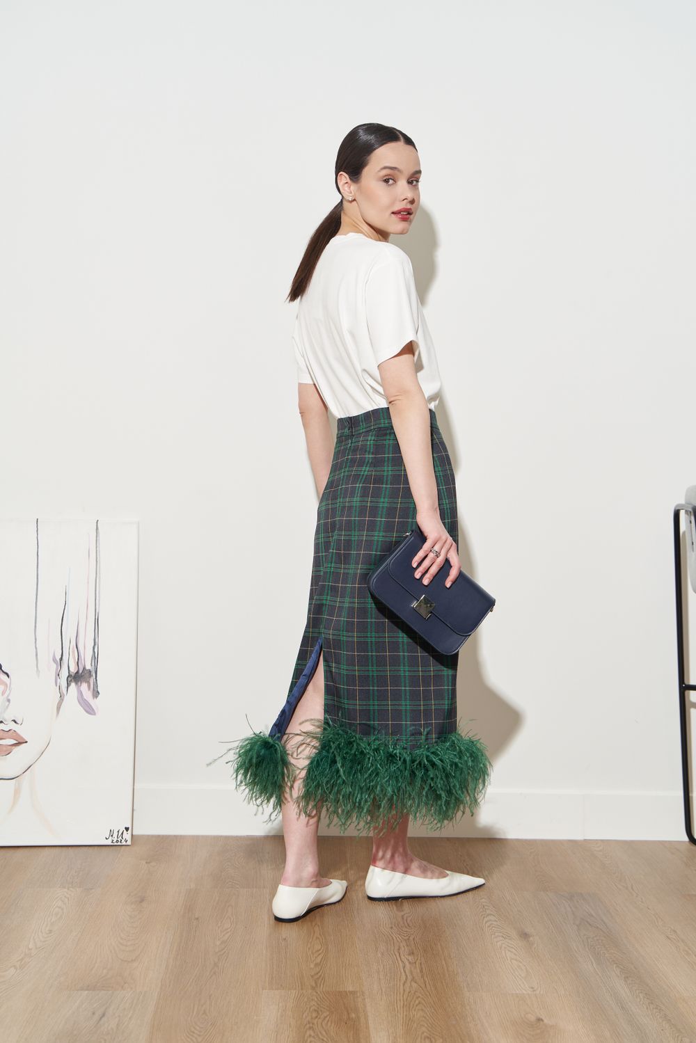 ЮБКА С ПЕРЬЯМИ ТЕМНО-СИНИЙ|ЗЕЛЕНЫЙ|ЗЕЛЕНЫЙ