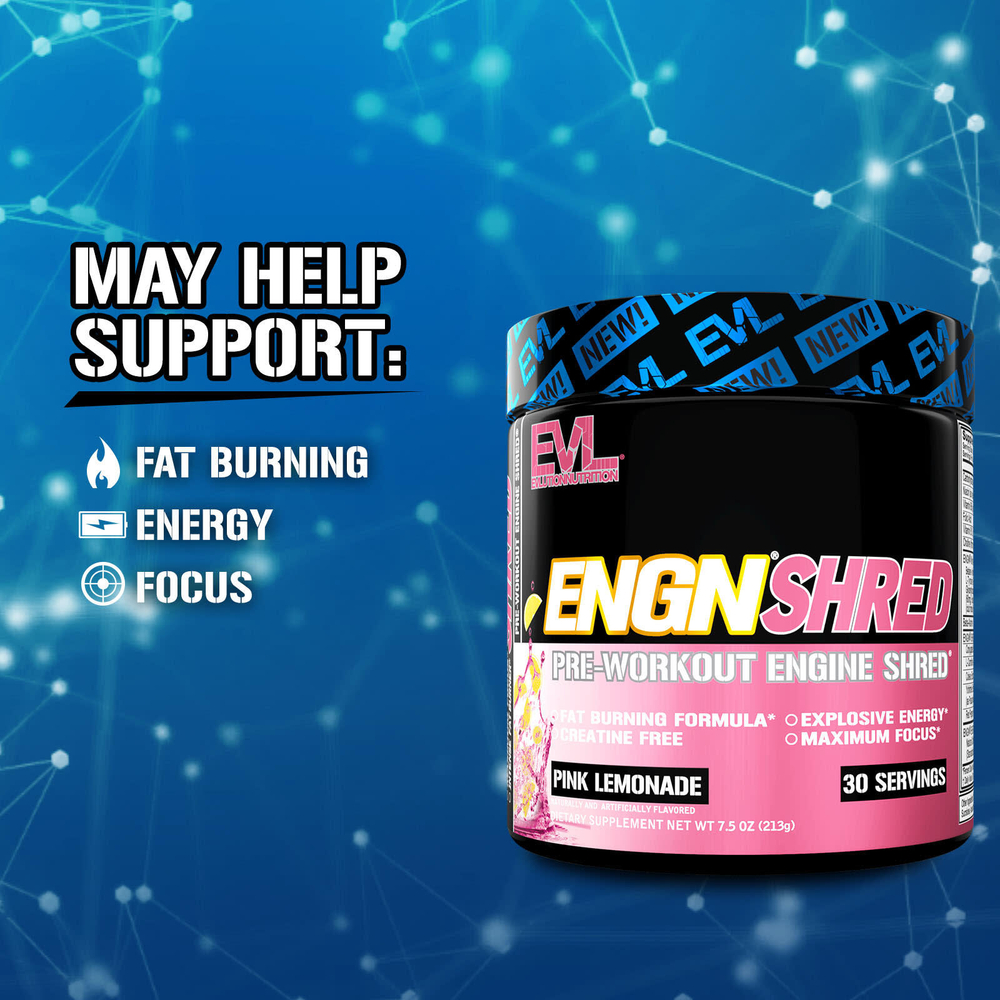 EVLution Nutrition, ENGN® Shred, предтренировочный комплекс Engine Shred®, со вкусом розового лимонада, 213 г (7,5 унции)