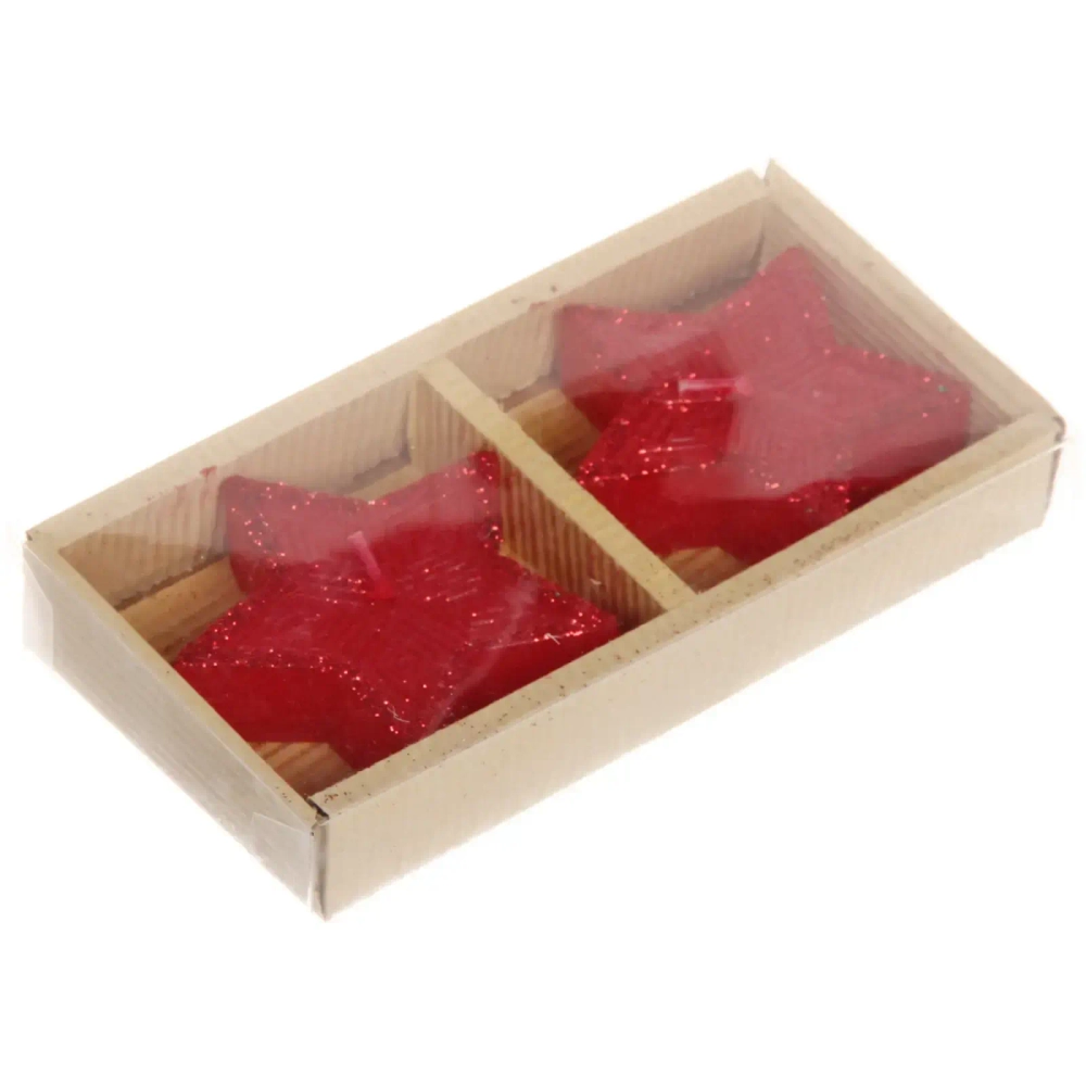 Свечи новогодние «Звездочки блестящие» 5,5 см (набор 2 шт), красный