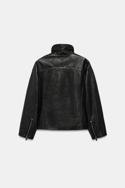 ZARA КУРТКА OVERSIZE ИЗ 100% КОЖИ, ЧЕРНЫЙ