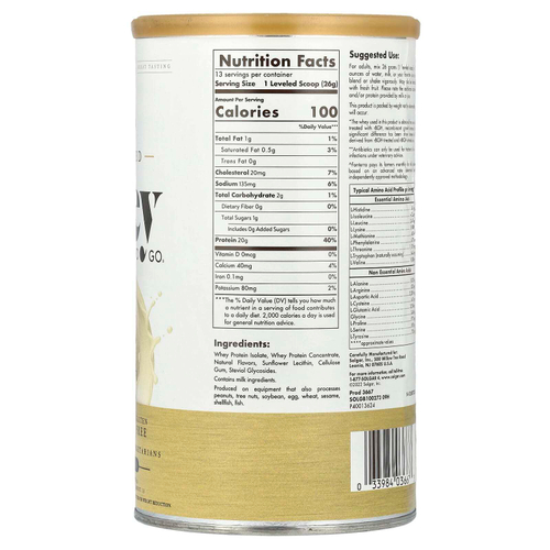 Solgar, Grass Fed Whey To Go®, протеиновый порошок, ваниль, 338 г (11,9 унции)