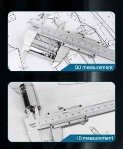 Штангенциркуль 150мм Deli DL92150 (Диапазон 0-150 мм, шаг 0,02мм, углеродистая сталь, метрическая шкала, измеряет внутренний и внешний диаметры, глубину, шаг)
