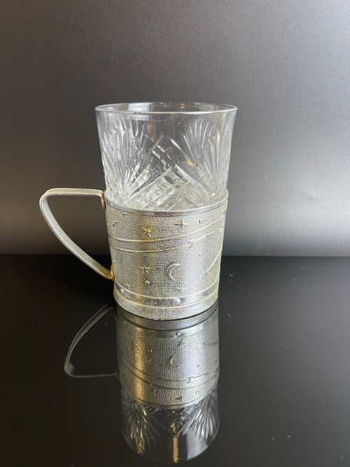 Подстаканник «Космос». СССР. 1960 г. с хрустальным стаканом