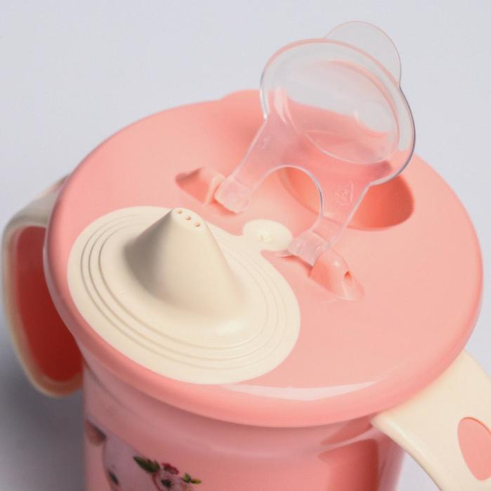 4070352 Поильник с ручками, мягкий носик, 270 мл, цвет светло-розовый