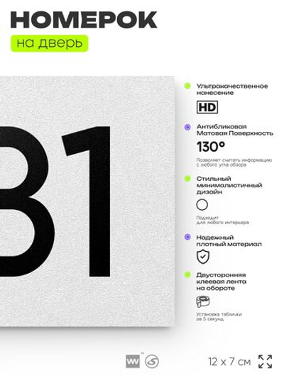 Номер на дверь 981, табличка на дверь для офиса, квартиры, кабинета, аудитории, склада, белая 120х70 мм, Айдентика Технолоджи