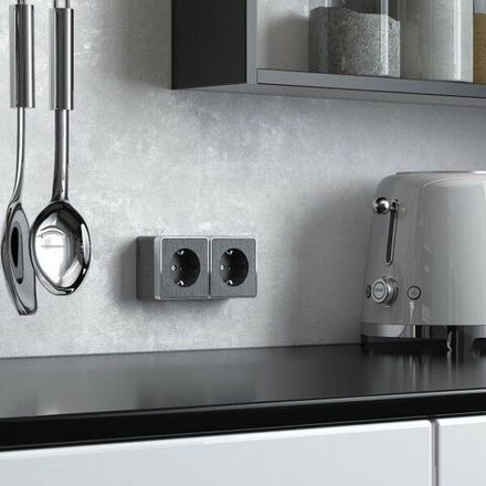 Розетка двойная с заземлением Gallant (черный/хром)