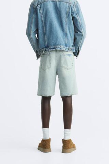 ZARA ДЖИНСОВЫЕ ШОРТЫ STRAIGHT-LEG, ГОЛУБОЙ