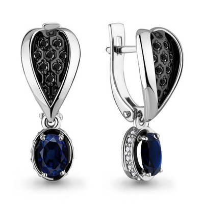 942360АЧ Серьги из Золота с бриллиантами, сапфирами из коллекции "Монохром"