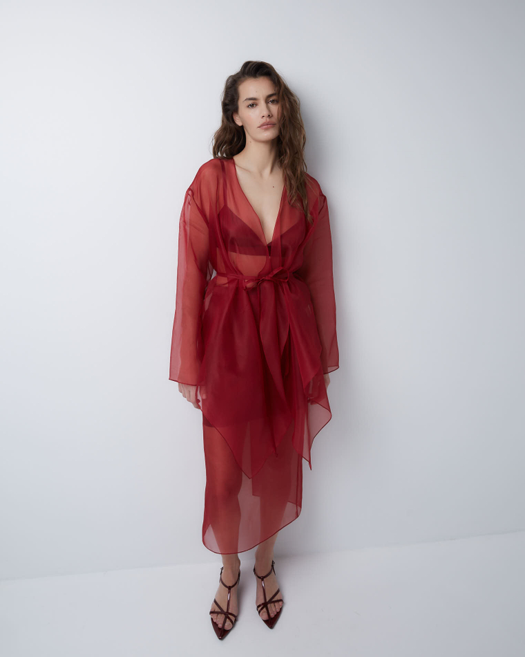 Юбка из шелковой органзы бордо