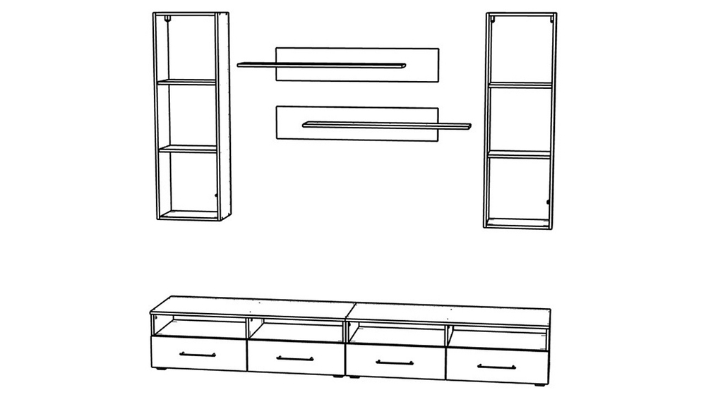 Гостиная 28 Черный 0190 PE 240*45*170 см, Черный   Фиеста