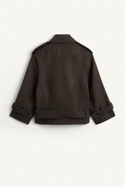 ZARA КОРОТКОЕ ПАЛЬТО ИЗ СМЕСОВОЙ ШЕРСТИ, ХАКИ