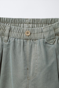 ZARA БРЮКИ BALLOON С ЗАЩИПАМИ, УТИНО-СИНИЙ