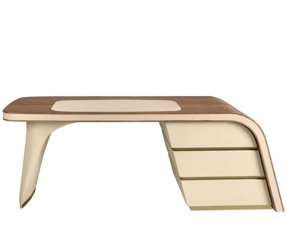 Письменный стол Angel Cerda 3268, 215х80 см из ореха и кремовой экокожи