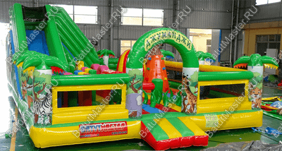 Надувной батут "Джунгли малый" борта с сеткой, размер 10*7*5 м