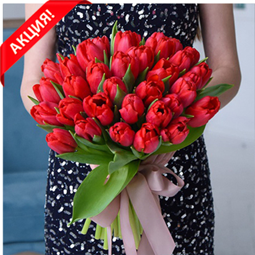 Купить Букет 35 красных тюльпанов