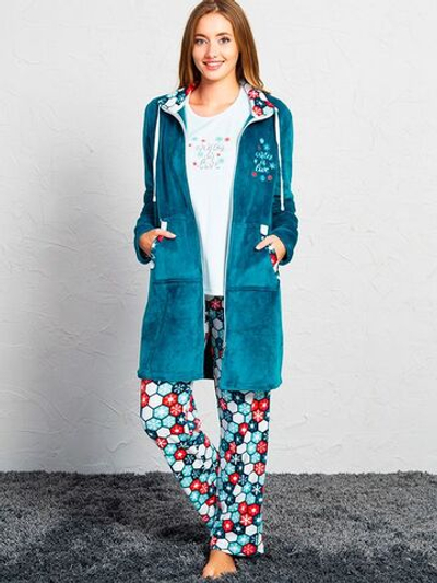 Женский теплый домашний комплект из трех предметов (Размер: M) (Цвет: изумрудный)