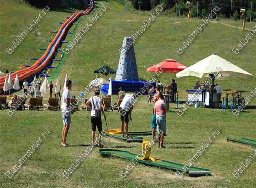 Водная горка с надувным дном, на подкачке ТУРБО "Резвость" с бассейном, 50*4*1 м.