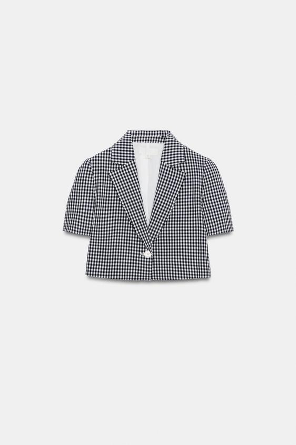 ZARA КОРОТКИЙ БЛЕЙЗЕР В КЛЕТКУ ВИШИ, ТЕМНО-СИНИЙ/БЕЛЫЙ