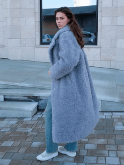 Шуба из шерсти мериноса, стальная, SilverFox