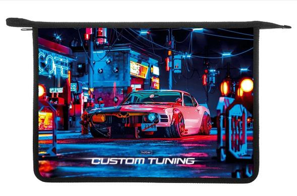 Папка для тетрадей А4ф пластиковая на молнии "Ночной дрифт" (Хатбер)