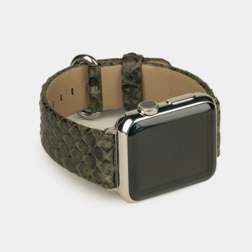 Ремешок для Apple Watch 44/45/46 mm из кожи питона, зеленого цвета