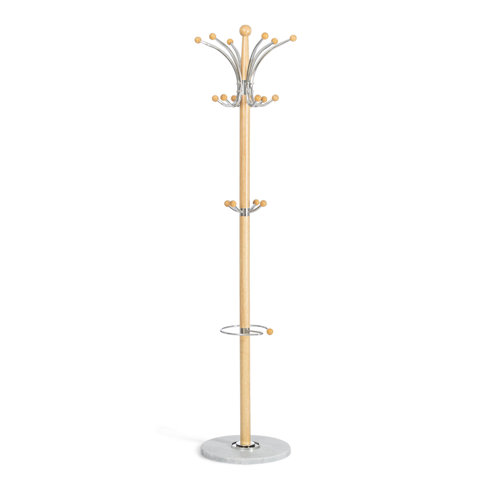 Вешалка Sakura (mod. GH-8606) дерево/хром/мрамор, White (Белый) / Natural (натуральный), 37x37x175см