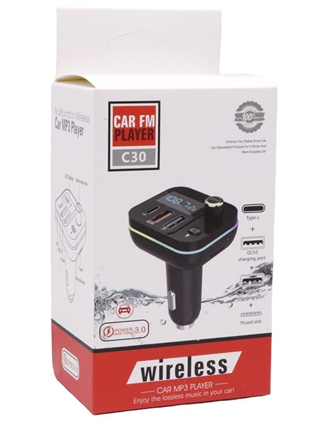 Автомобильный FM-трансмиттер C30 Bluetooth (черный) LED
