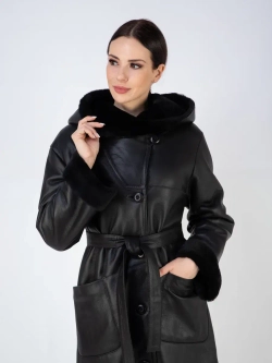 Дубленка зимняя натуральная с капюшоном длинная