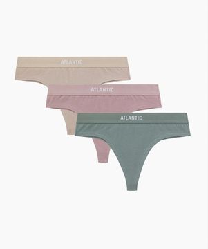 Женские трусы стринги (3шт) Atlantic 3CLP-013, хлопок, бежевый + розовый + зеленый