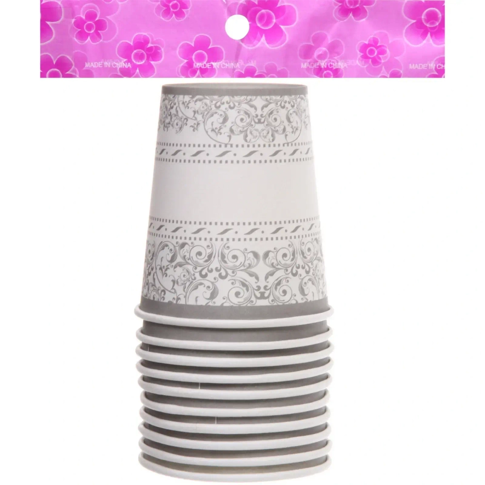 Стакан бумажный 0,2л в наборе 10 шт «Орнамент», серебро