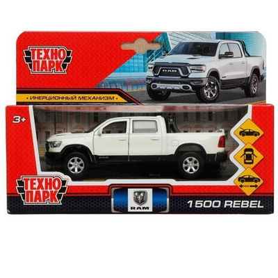 Модель ин. мет. "Dodge Ram 1500 Rebel" 13см, двери, багаж, белый. RAM1500-13-WH (Технопарк)
