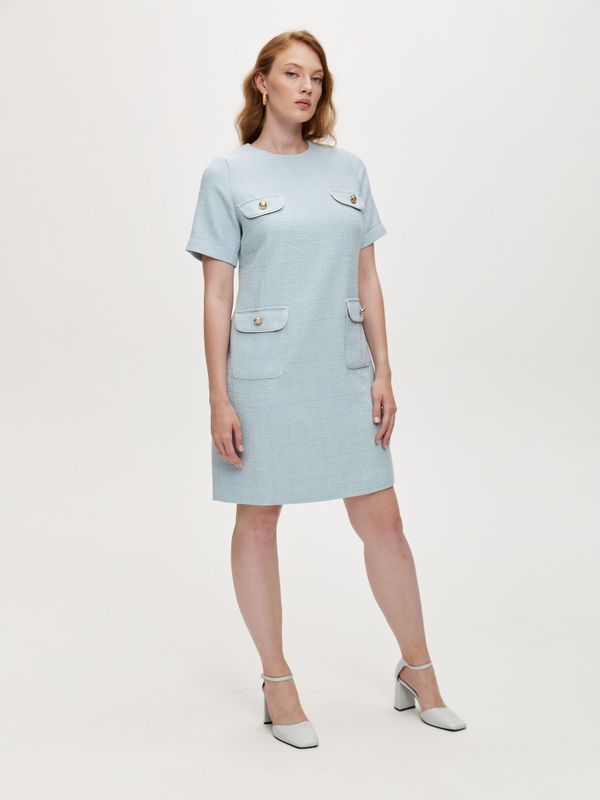 Платье-трапеция голубой твид