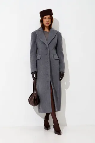 Пальто с шерстью приталенного кроя серого цвета