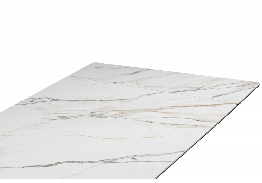 Керамический стол Woodville Дарвин 160(220)х89 белый с прожилками gilt white, черный