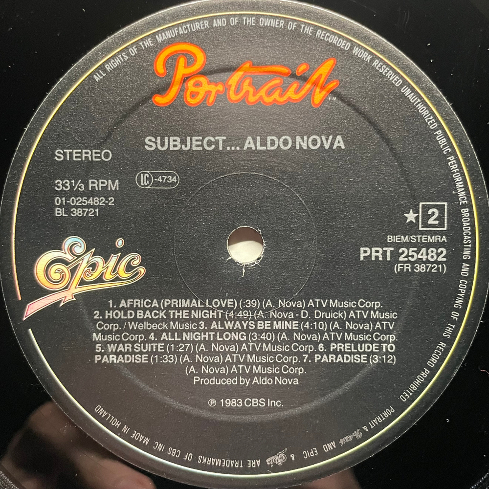 Aldo Nova - Subject.....Aldo Nova (Голландия 1983г.)