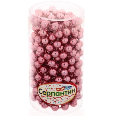 Бусы на елку 2,7м "Шарик" d-6мм, розовое золото (pvc коробка) (Серпантин)