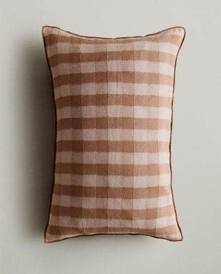 Zara Home наволочка декоративная из льна, терракотовый, в клетку, 40x60 см